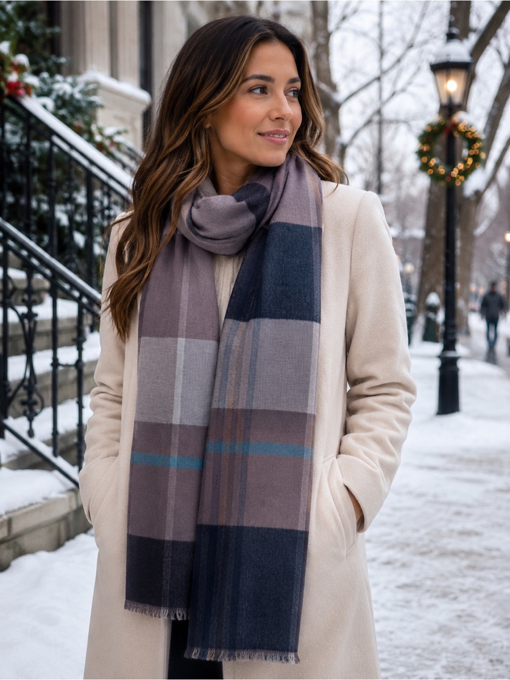 NWT POROSTAR 100% Silk Reversible Unisex Plaid Scarf | Luxury Oversized
